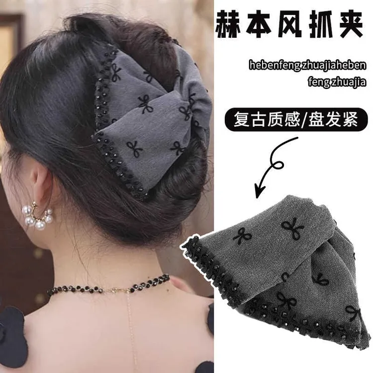 秋冬新款秋韵抓夹简约复古后脑勺抓夹优雅百搭手工蝴蝶结布艺抓夹
