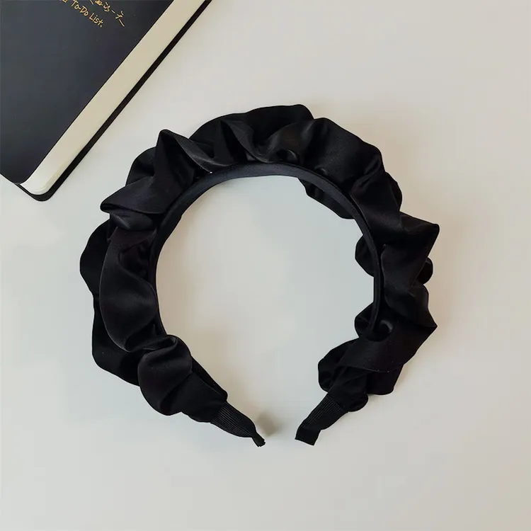 黑色褶皱布艺发箍气质头饰外出网红时尚宽边头箍发饰简约缎面甜美