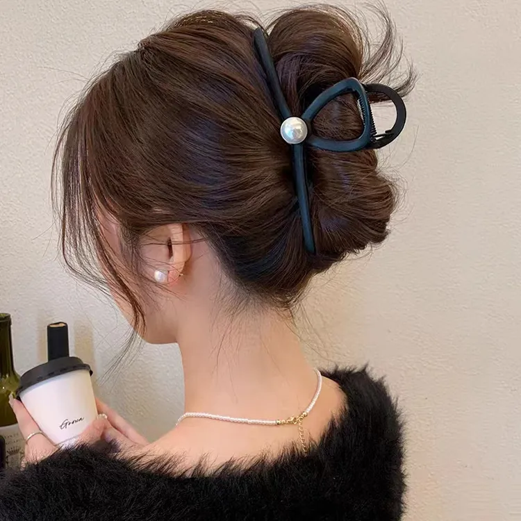 简约气质仿珍珠发夹优雅时尚盘头发抓夹网红大抓夹盘发抓夹后脑勺