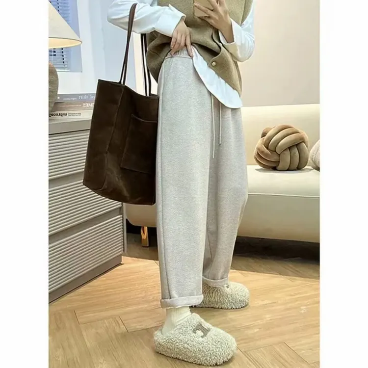 大码胖mm高腰显瘦毛呢直筒休闲裤女秋季新款百搭宽松遮肉减龄卫裤