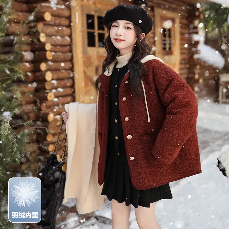 女童羽绒服冬装2024新款韩版中大童白鸭绒加厚冬季儿童羊羔毛外套