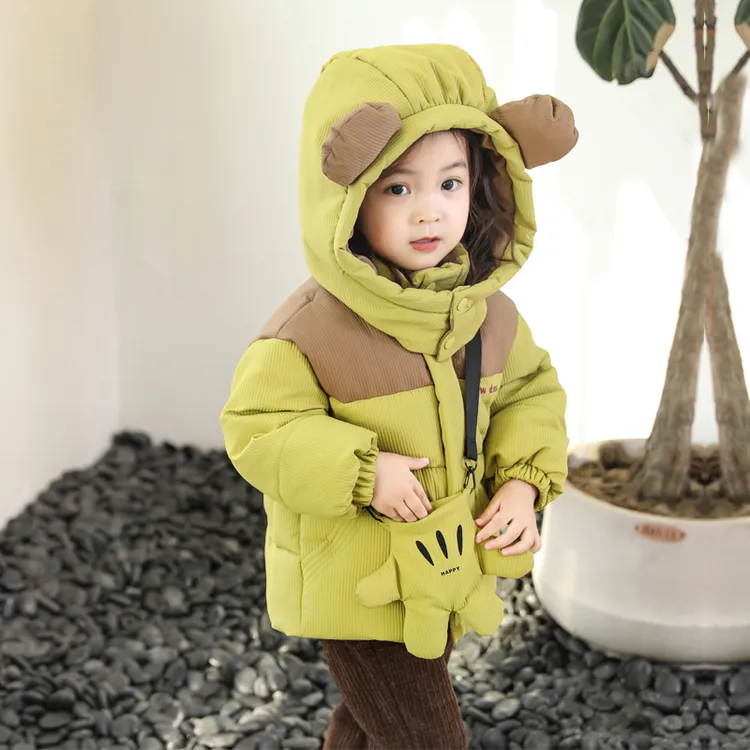 儿童棉服男童加绒棉衣秋冬季加厚保暖女童宝宝洋气连帽外套冬装