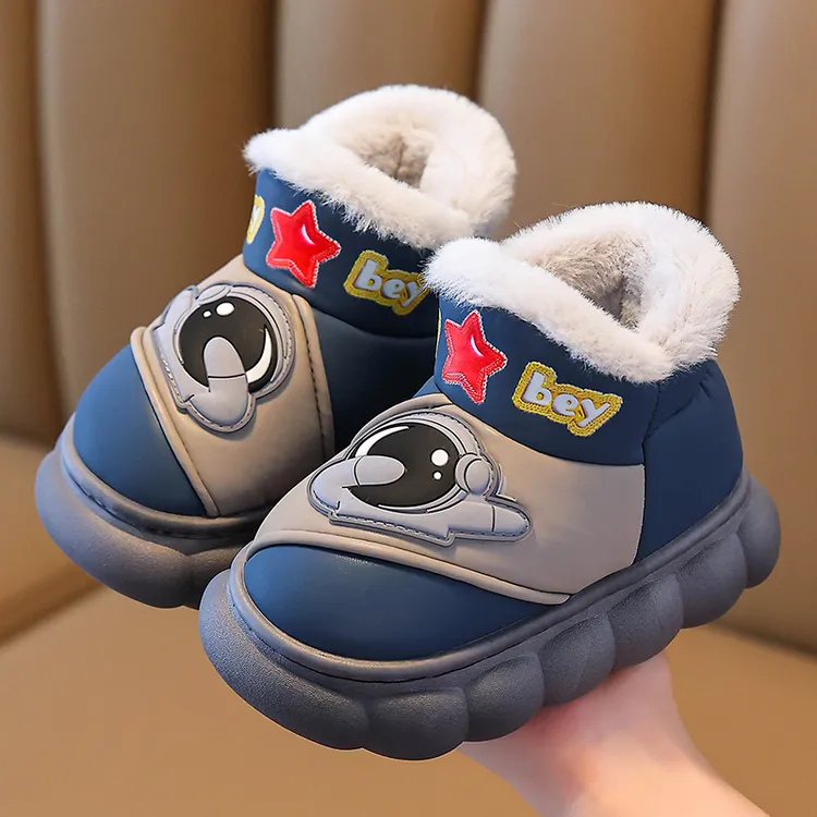 儿童棉拖鞋男女童宝宝简约软底皮面防水加厚冬保暖防滑厚底棉拖鞋