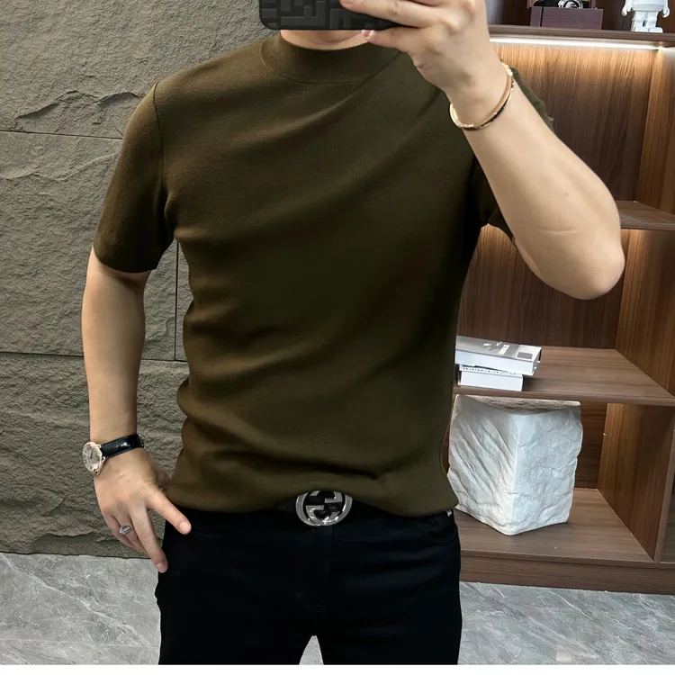 GCONE男士秋冬精纺100%美丽诺绵羊毛衫高品质百搭时尚半高领短袖