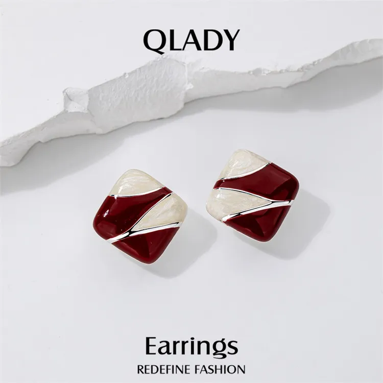 925银亚克力耳饰 酒红色气质新年耳钉百搭复古法式轻奢2025年新款