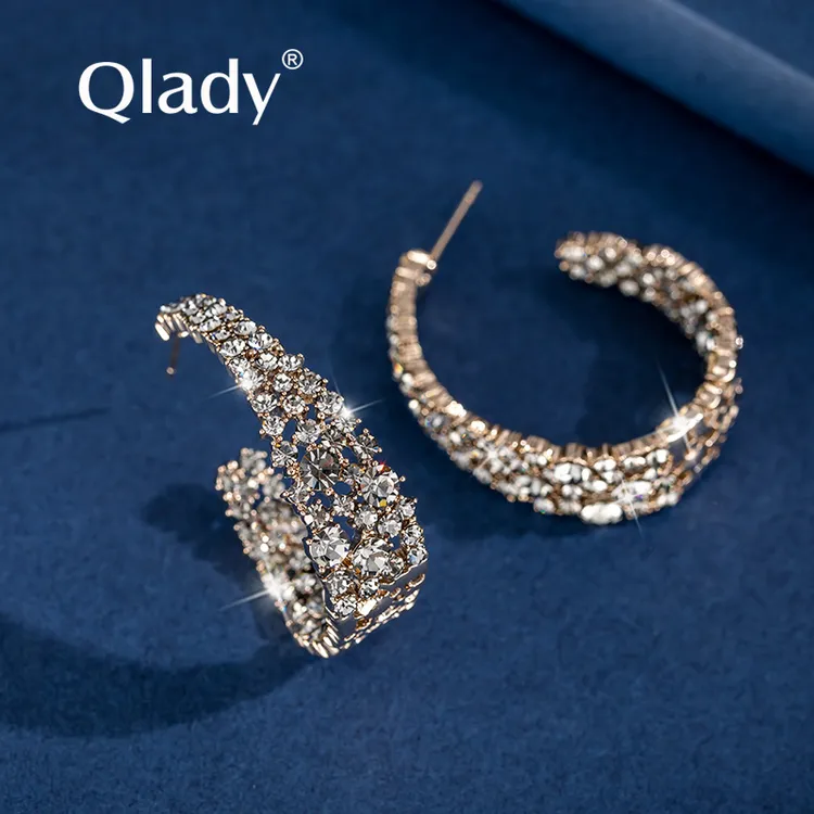 qlady 合金耳饰 时尚镶钻银针耳饰女2024年新款高级感ins轻奢大气