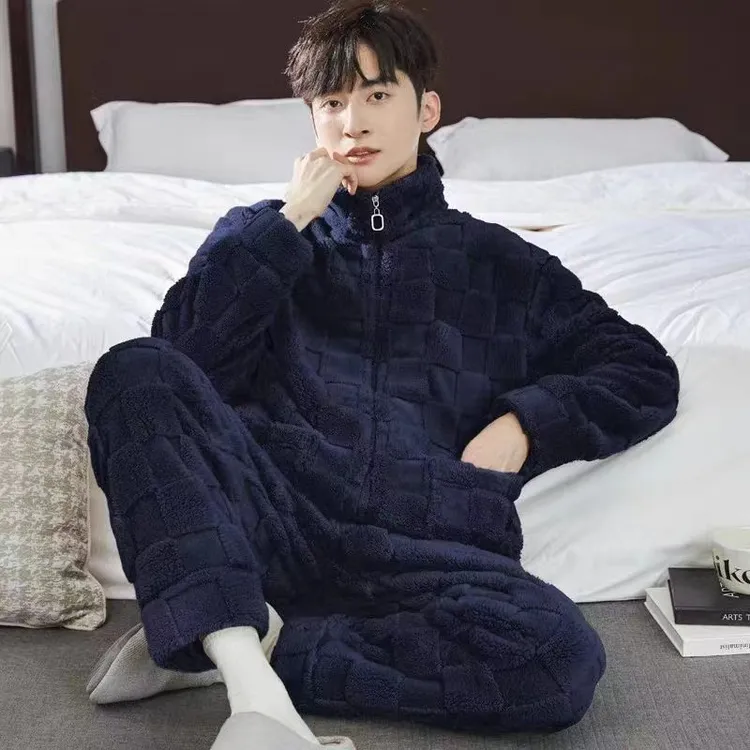 (拉链款）秋冬男士新款法兰绒保暖睡衣可外穿家居服