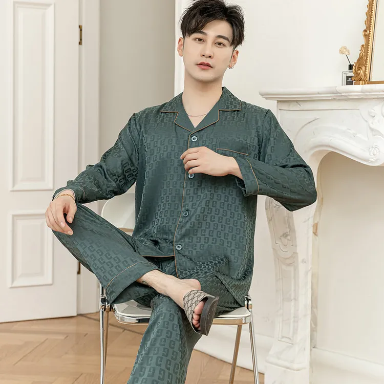 809春秋新款男士长袖舒适薄款时尚简约提花字母G睡衣家居服