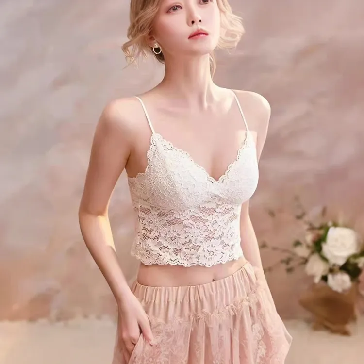 内衣文胸蕾丝美背无钢圈吊带背心女夏带美式内搭吊带吊带内衣文胸