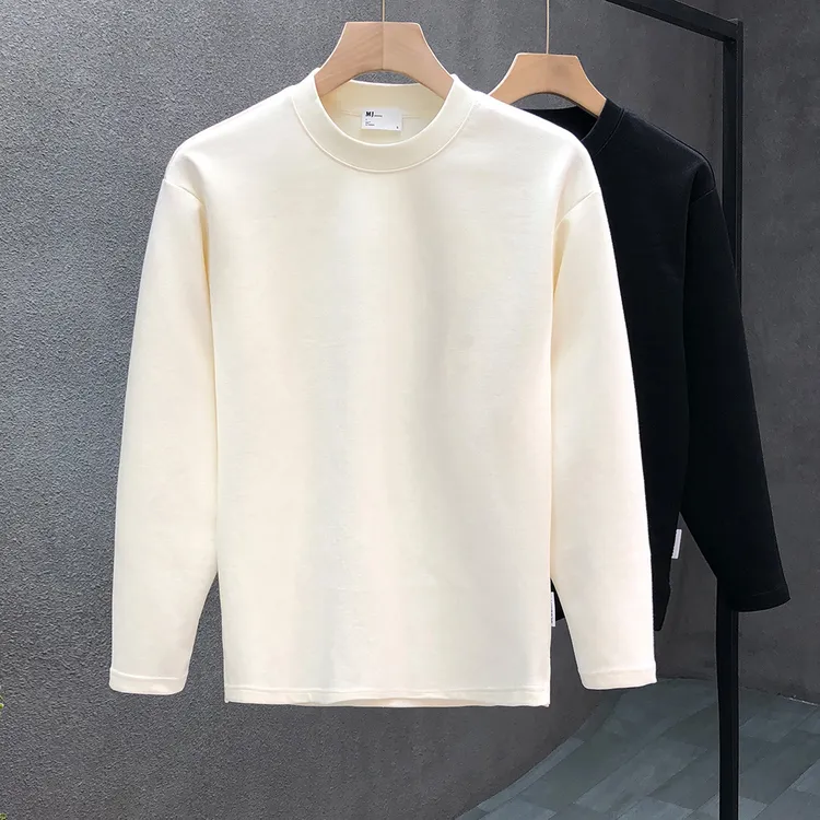 潮牌纯色长袖t恤男士白色打底衫春秋季2025新款青年修身圆领上衣