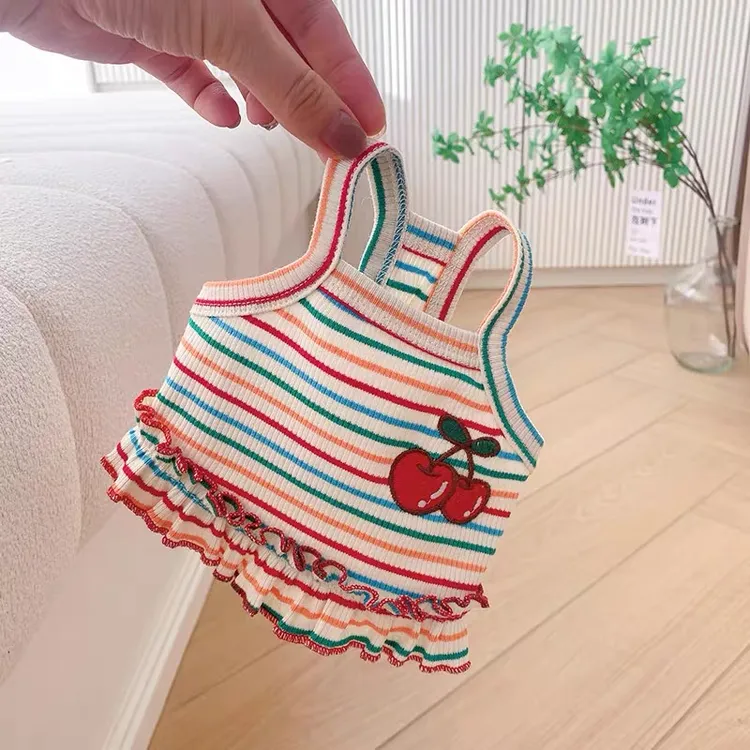 彩虹条夏天猫咪狗狗宠物泰迪比熊狗衣服法斗博美马尔济斯薄款背心