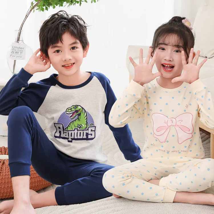 茁恩儿童秋衣秋裤套装女童秋冬纯棉薄款全棉衬衣冬季内衣男童睡衣