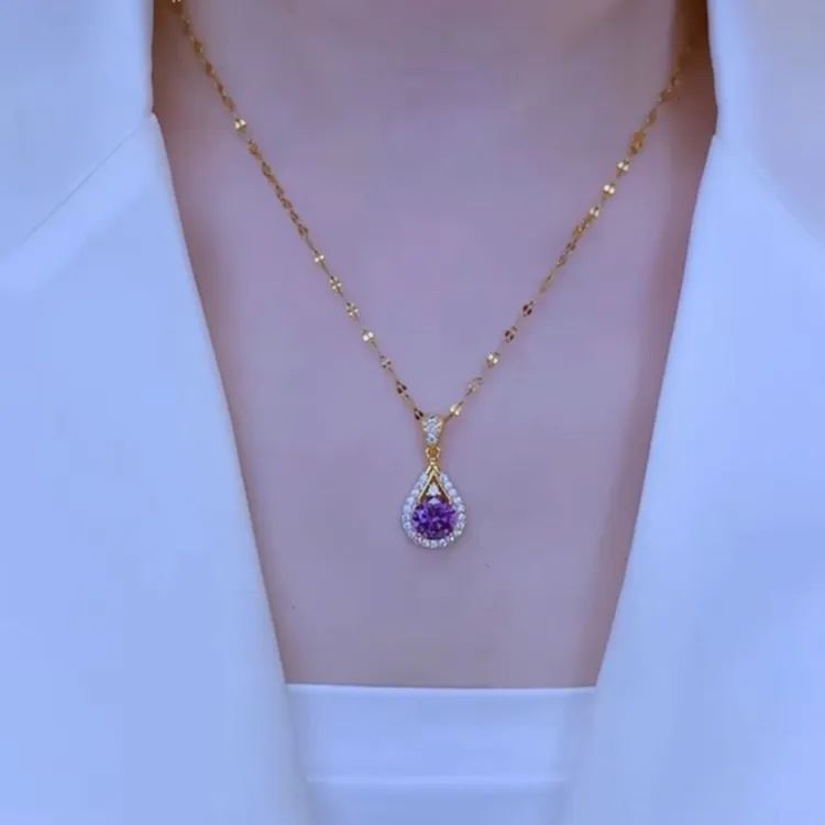 钛钢项链 紫色水滴项链女士时尚百搭轻奢日常通勤网红锁骨链商品图