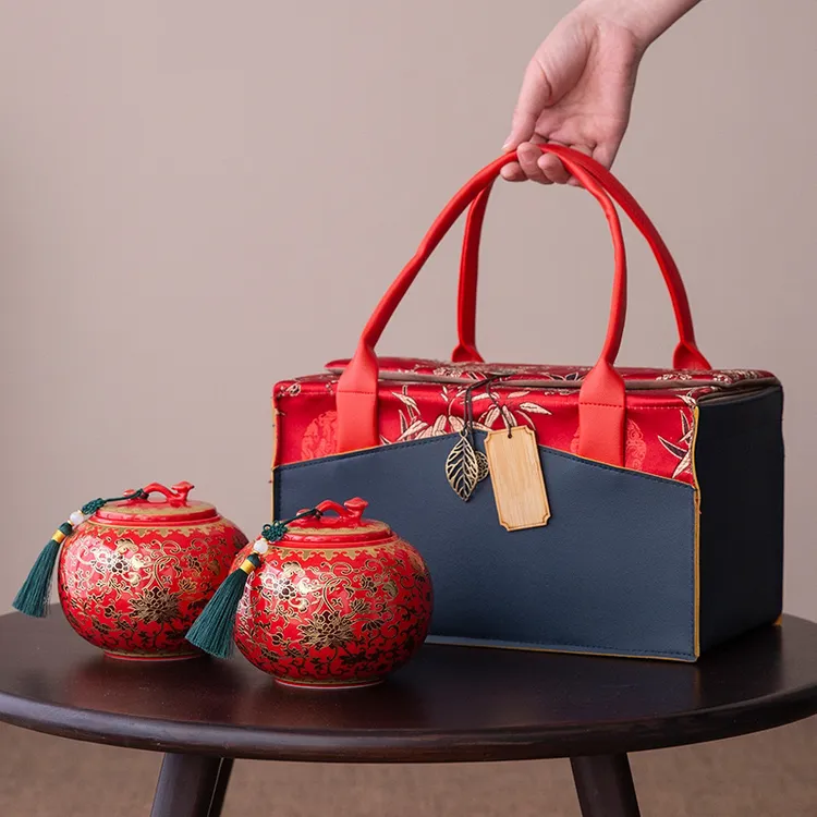 高档皮布袋双罐送礼茶叶罐礼盒密封罐储物罐