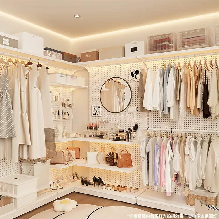 洞洞板衣柜卧室家用简易组装开放式衣帽间卧室无门收纳金属置物架