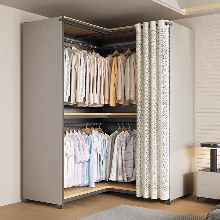 转角衣柜开放式家用卧室衣服置物架收纳神器租房用衣帽间架子组合