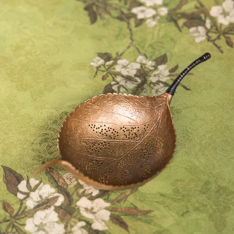 茶诵手工铜茶漏菩提树叶茶漏茶滤茶叶过滤器茶漏滤网茶水分离
