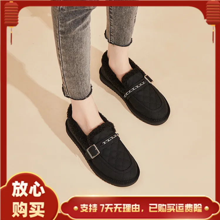 达芙妮鞋子女秋冬豆豆鞋爆款款加绒毛毛鞋百搭孕妇外穿高档次棉鞋