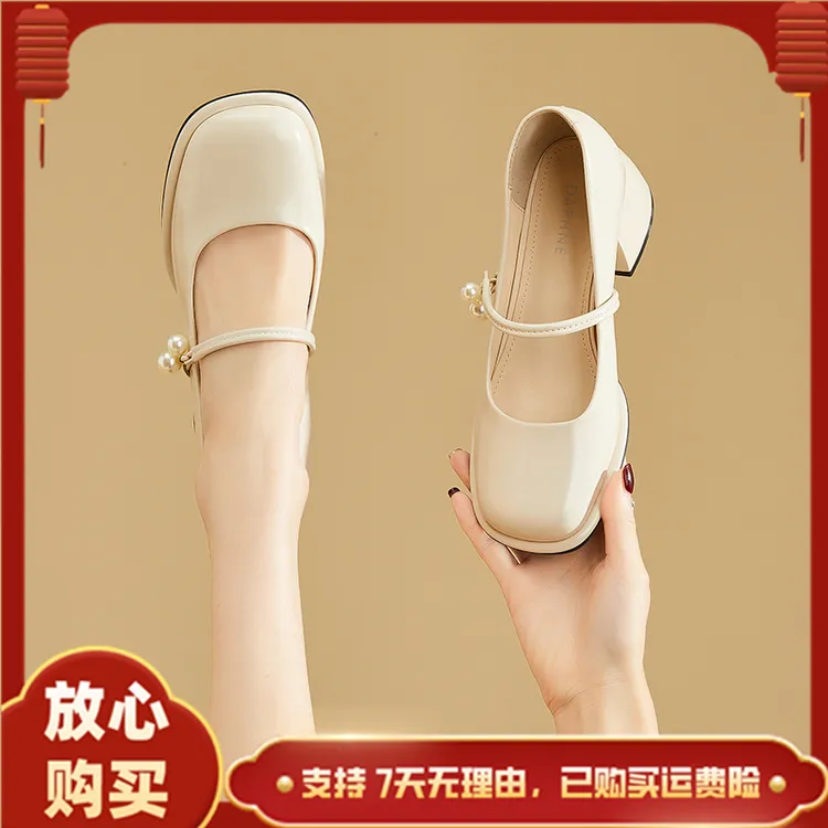 达芙妮玛丽珍女鞋气质高跟鞋法式经典百搭小皮鞋晚风温柔气质单鞋