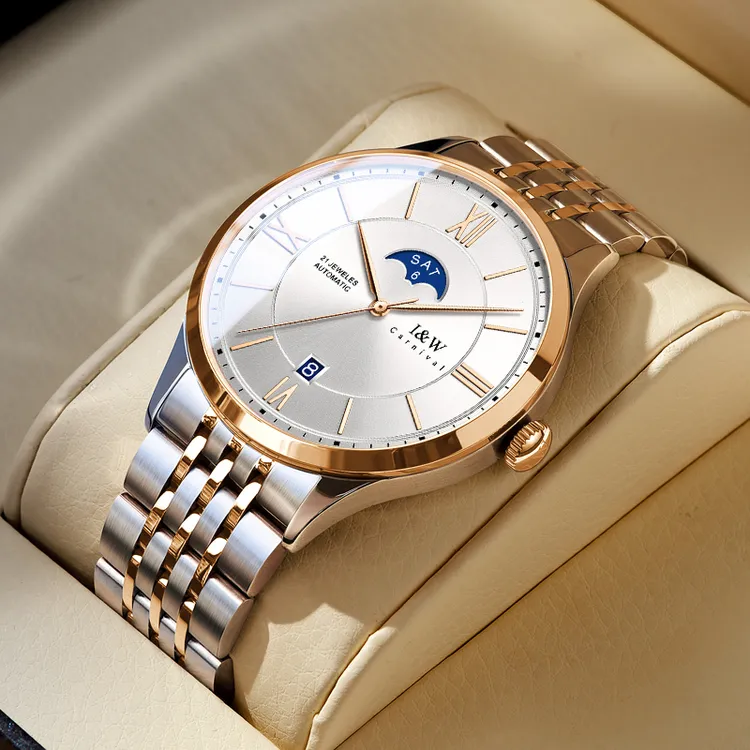 【皇家月相系列】正品瑞士I&W爱沃驰手表男士机械表防水男款表8528