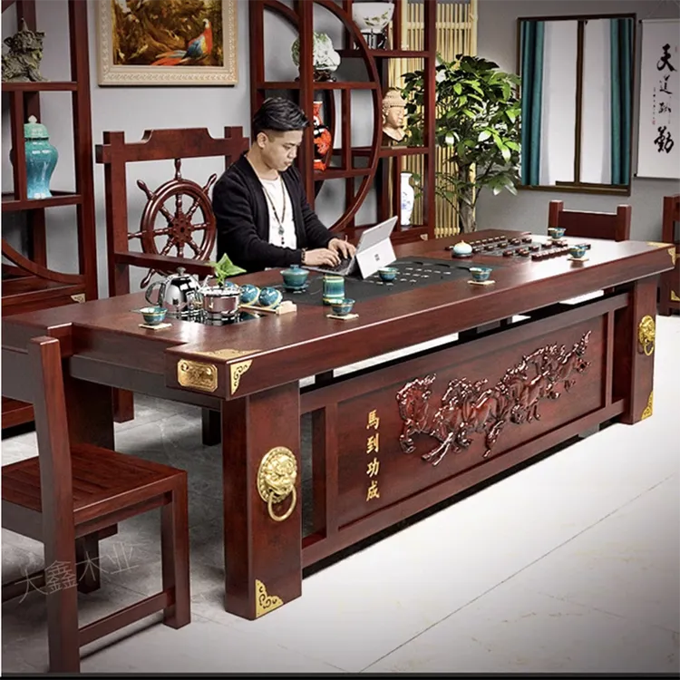 老船木茶桌椅组合全实木客厅阳台简约办公室功夫泡茶台几套装一体