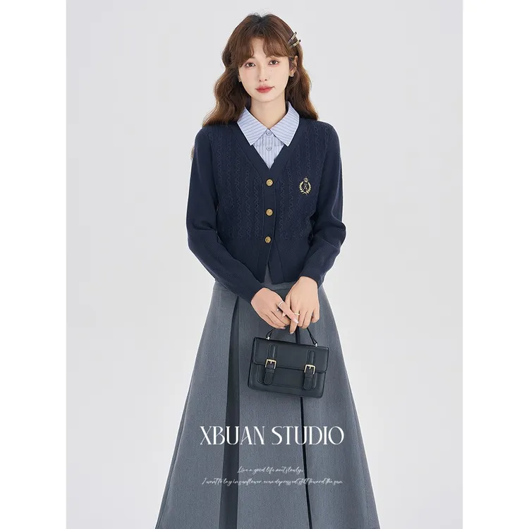 梨十三LSSAN美式学院风毛衣裙子套装秋冬2025新款半身裙两件套女