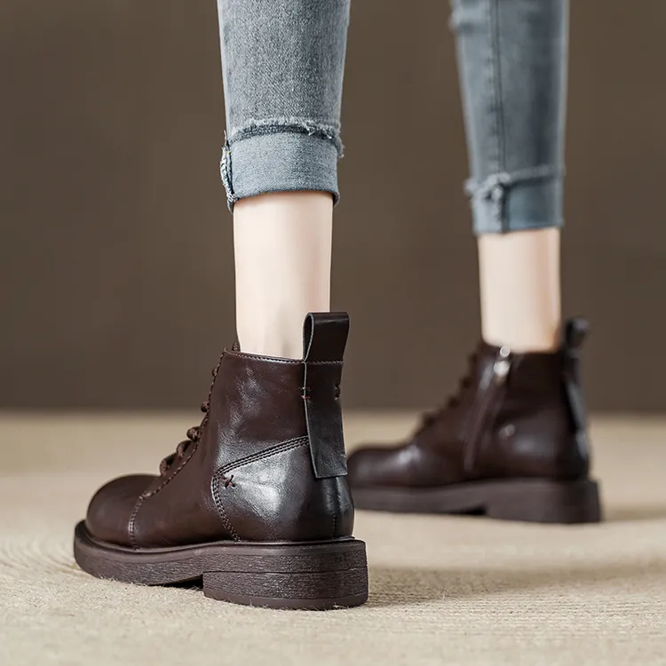 厚底短筒马丁靴女百搭复古单靴2024秋冬新款时尚百搭英伦风马丁靴