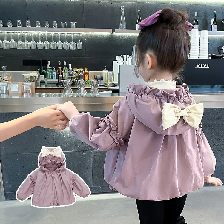 女童外套2025秋装女宝宝时尚超洋气连帽风衣小女孩初秋款外套风衣
