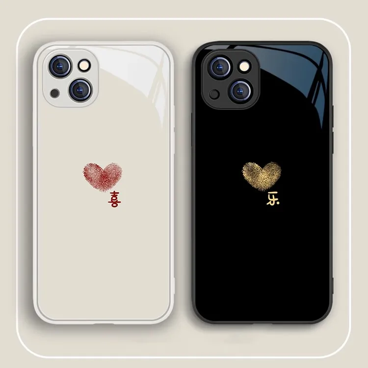 适用苹果16pro手机壳情侣新款iPhone 17玻璃15p喜乐简约保护ins风