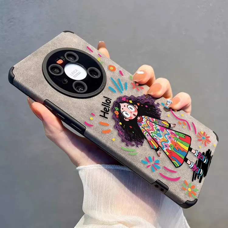 卷发女孩适用华为mate70pro手机壳翻毛皮mate60pro女神软潮保护套