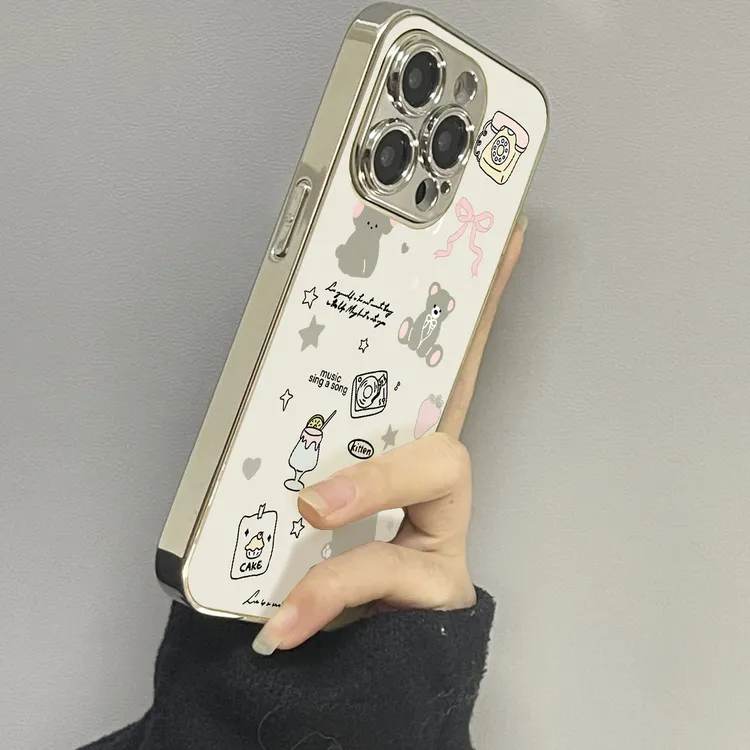 适用苹果17promax手机壳蝴蝶结熊16pro镜面iphone17pro保护套情侣