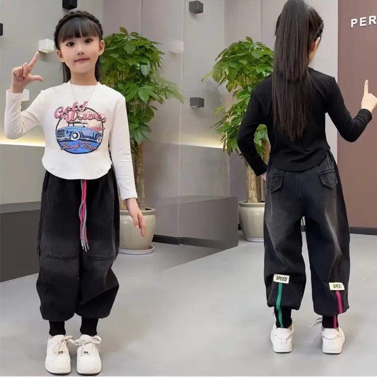 女童秋季韩版时髦女孩酷帅儿童2025新款炸街宽松中大童拉链牛仔裤
