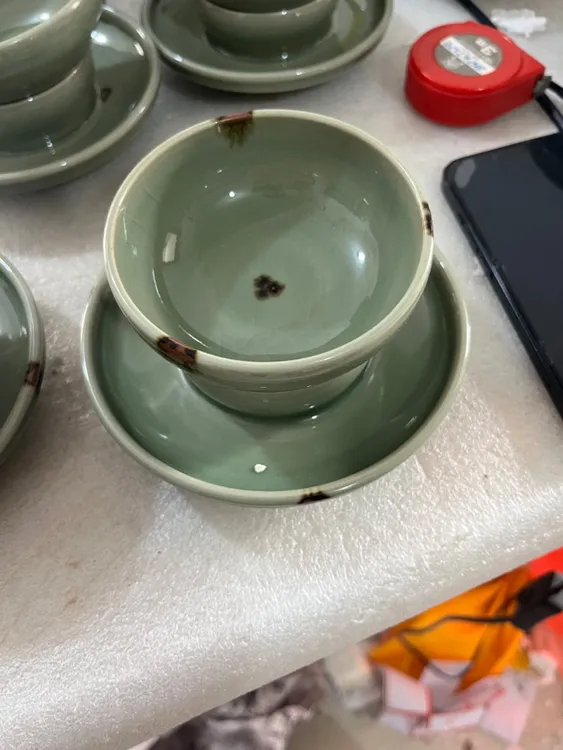龙泉点彩茶托茶盏两件套