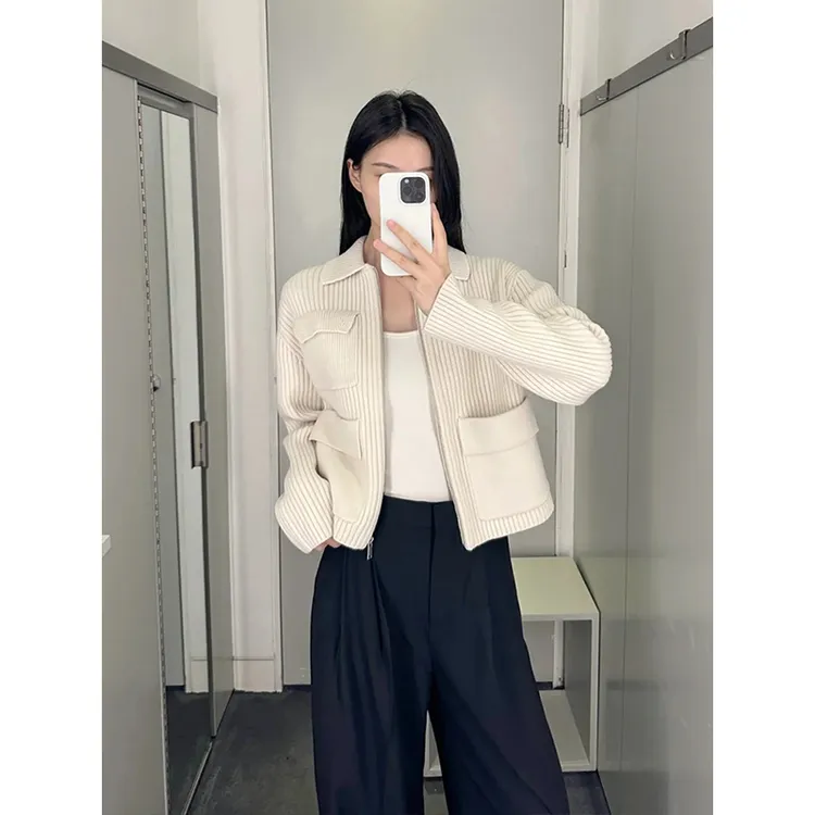 Moses Queen/魔西女王秋冬新款女拉链针织开衫毛衣外套穿搭单品