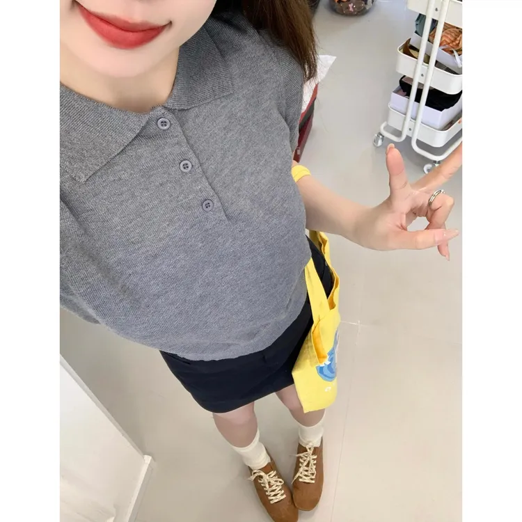 【运补5-8米】魔西女王Polo领针织衫T恤女夏季宽松气质翻领短袖上衣