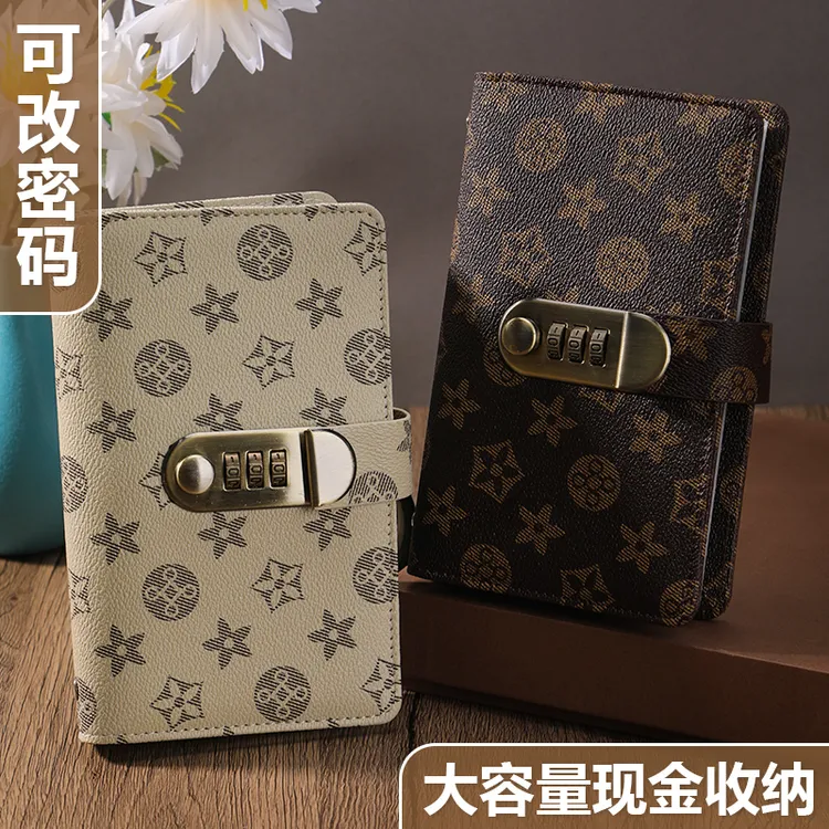 密码锁纸币收藏册现金收纳册复古透明存钱多功能设计加厚拆卸内页