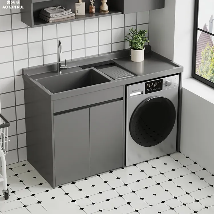 蜂窝铝整板阳台一体洗衣机伴侣组合柜定制洗衣槽洗手脸