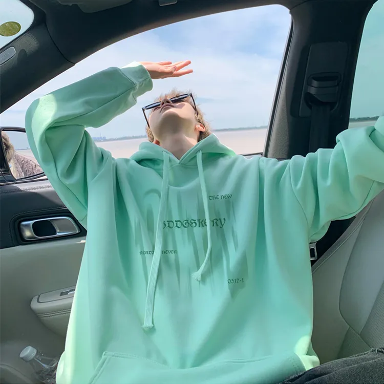 多巴胺薄荷绿连帽卫衣男秋冬季2025新款中性风情侣潮牌套头上衣服