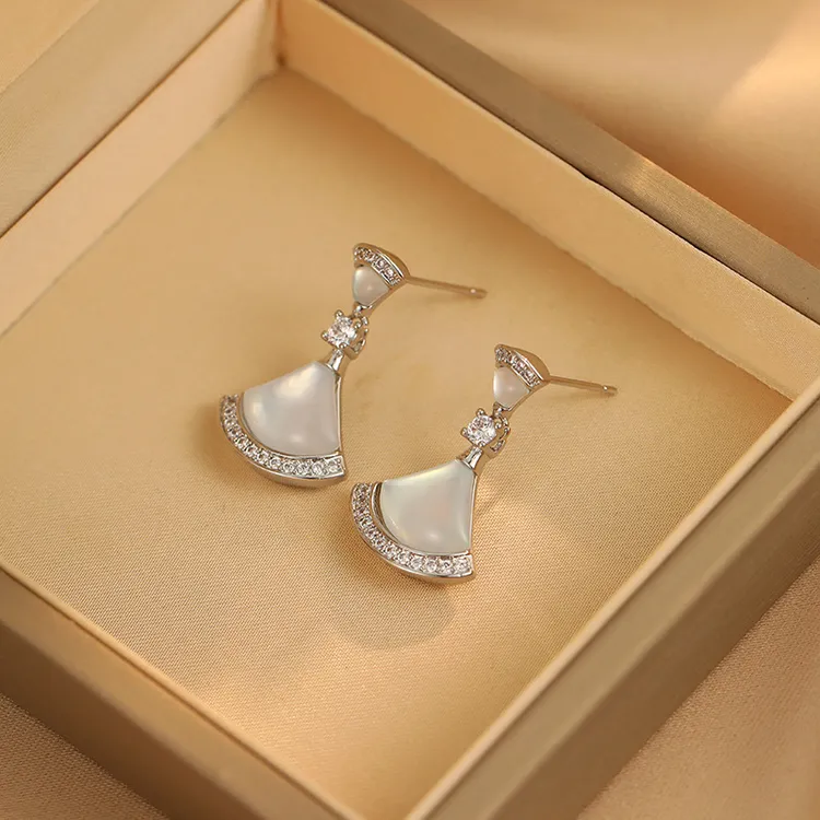 铜合金贝壳耳饰 【冷月银河】扇形耳环轻奢气质时尚小众百搭0830