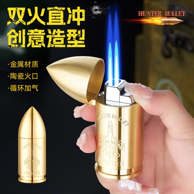 意小胖子双直冲子弹充气金属防风个性雪茄点烟器火机