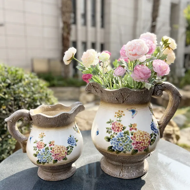 大号花园花缸桌面摆件花盆印花文艺范庭院阳台民宿造景组合艺术