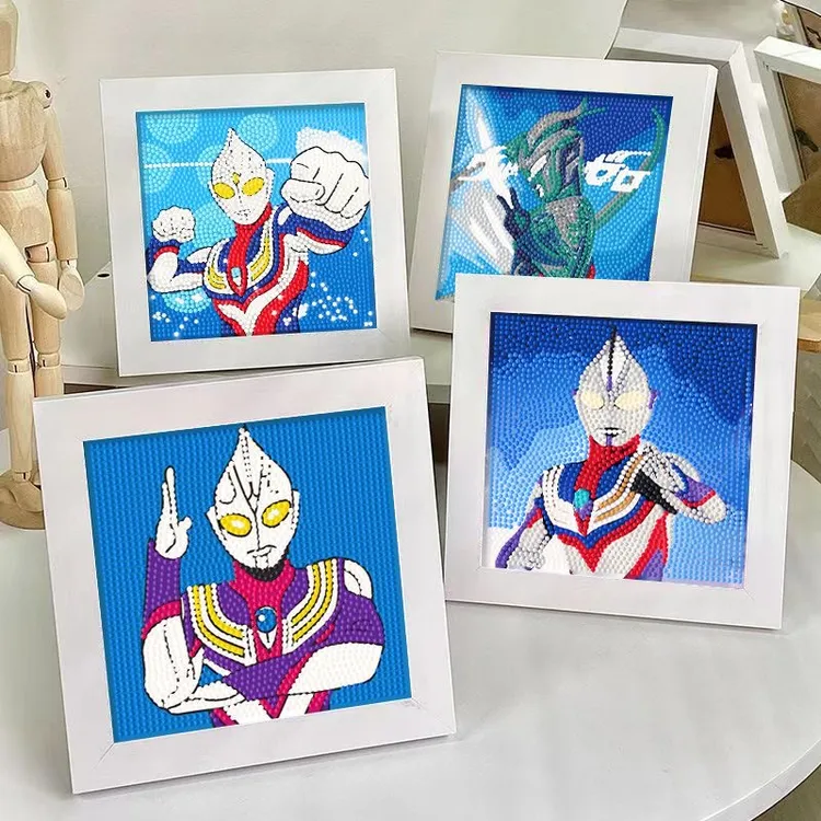 新款奥特曼钻石贴画儿童卡通diy钻石画带框满钻贴钻益智玩具礼物