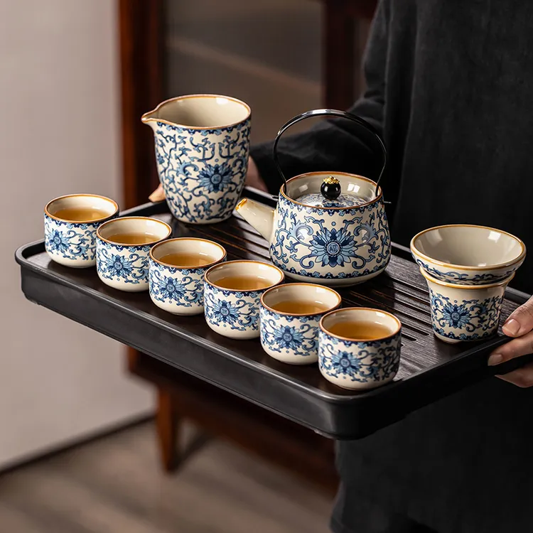 2025新款青花汝窑功夫茶具套装家用轻奢高档盖碗泡茶壶喝茶杯中式