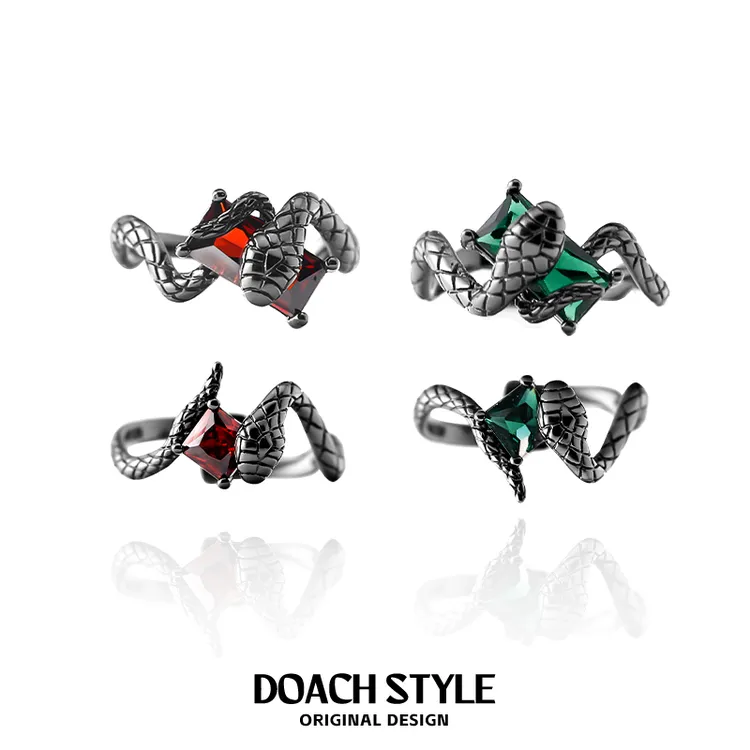 925银戒指 蛇戒指原创小众设计情侣戒指暗黑蛇形开口不掉色食指戒