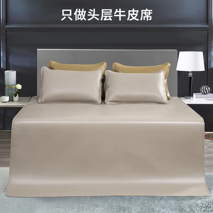 派居头层牛皮凉席子1.8m床裸睡透气亲肤蓝色真皮软席清仓