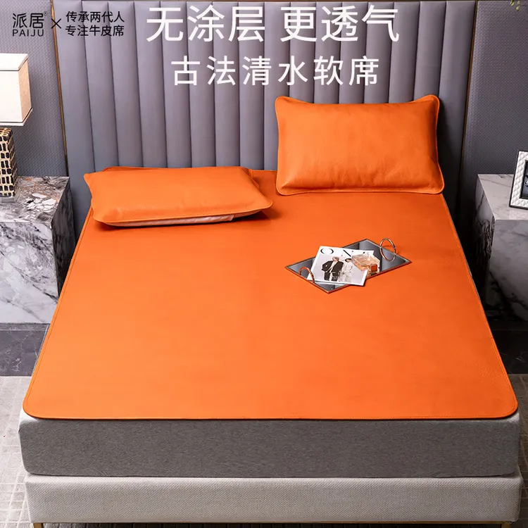 派居源头工厂无涂层清水席亲肤透气古法头层牛皮凉席整张真皮席子