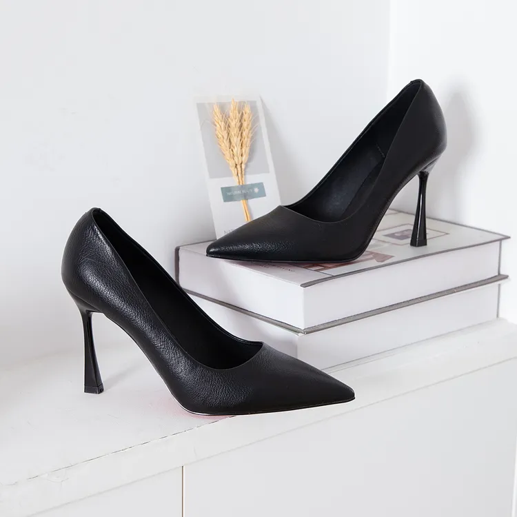 【10公分7公分】新款爆款高跟鞋软皮尖头黑色职业百搭浅口气质女鞋