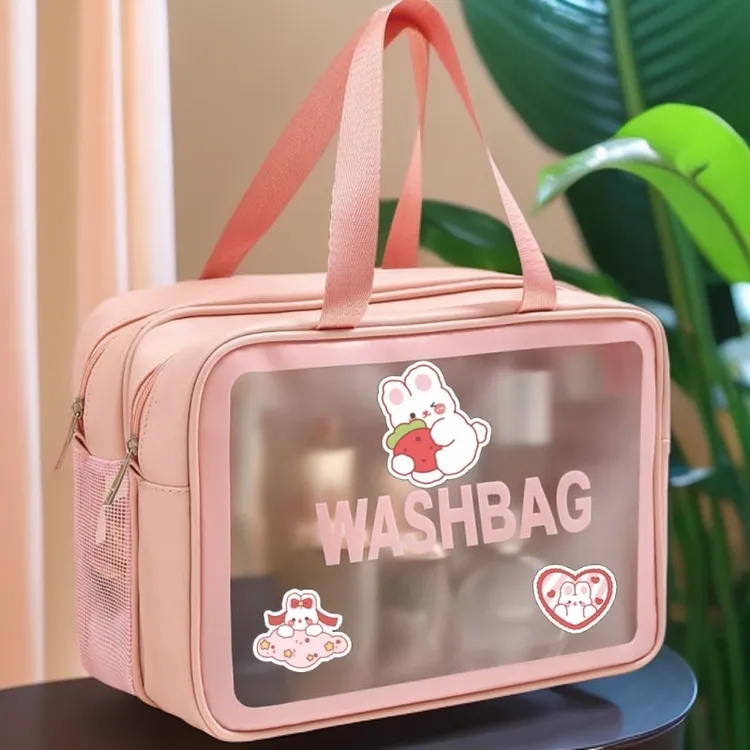 便携式化妆包大容量PU磨砂手提洗漱化妆包收纳包干湿分离高颜值