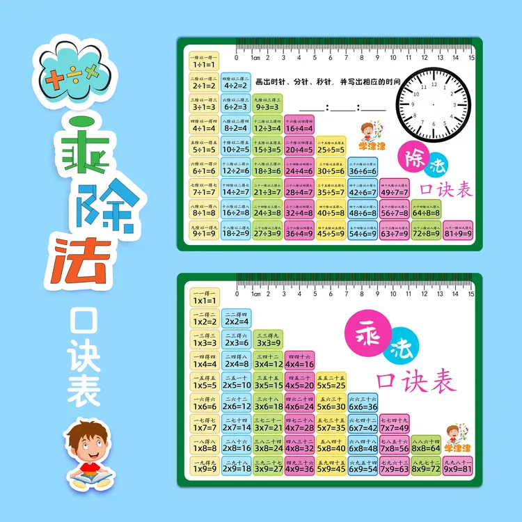 【买大送小】九九乘法除法口诀表小学一二三年级算术99口诀卡天天练