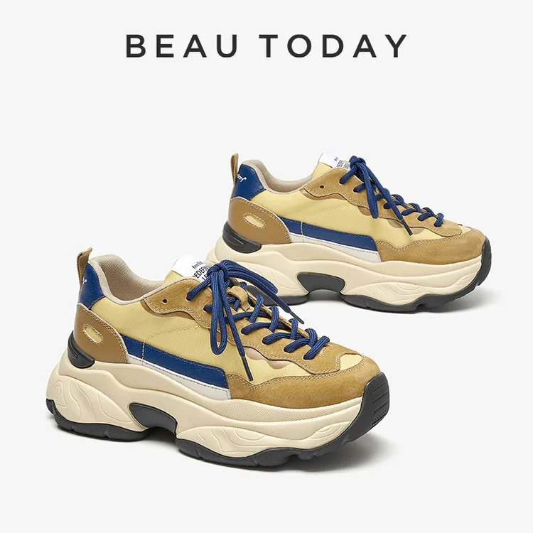 BeauToday时尚透气厚底拼色复古百搭系带运动系列老爹潮流鞋